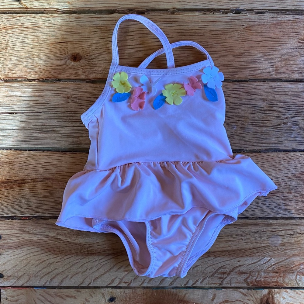 Carter’s Baby Pink Ruffle Peplum Floral One Piece Swimsuit 3 Month